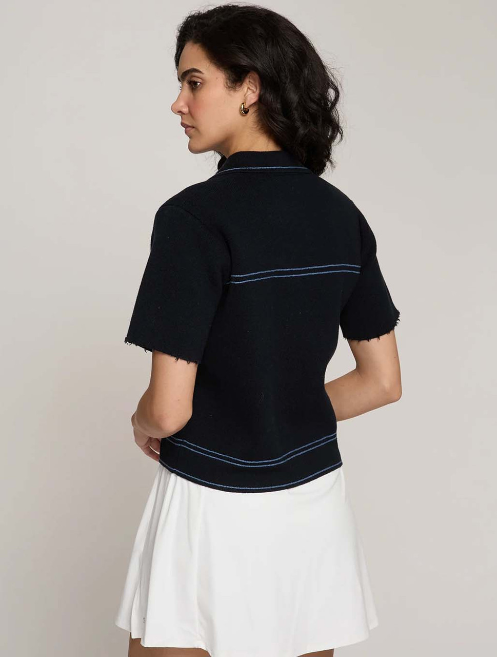Short Sleeve Faux Denim Sweater Top | Autumn Cashmere - Harpers